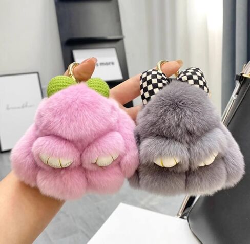 Soft Plush Bunny Fluffy Rabbit Keychain Bow Plush Bunny Key Rings Faux Fur Keyring Pompom Keychain Decoration in Kuwait