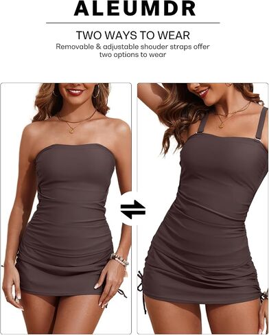 Aleumdr Womens 2 Piece Tankini Bathing Suit Modest Swim Tank Top with Skirt Ruched Slimming Tummy Control Swimsuit in Saudi Arabia