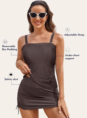 Aleumdr Womens 2 Piece Tankini Bathing Suit Modest Swim Tank Top with Skirt Ruched Slimming Tummy Control Swimsuit in Saudi Arabia