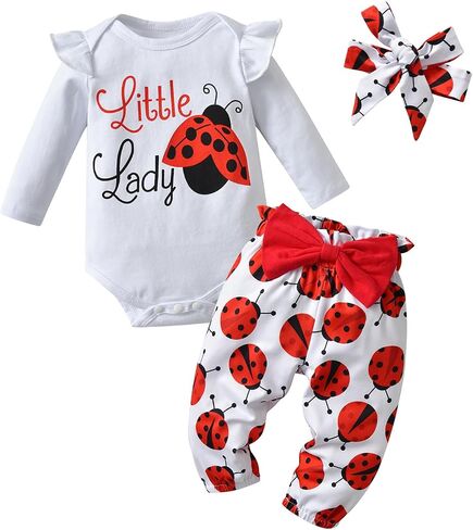 KuKitty Newborn Baby Girl Clothes Long Sleeve Letter Print Romper Bow Pants Headband Infant Girls 3Pcs Outfits Set in Saudi Arabia