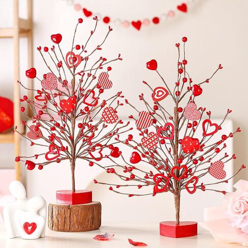 Giegxin 2 Pak Valentines Day Heart Table Tree Decors Valentines Love Berries Hearts Tree Decorations Artificial Valentines Tree Tabletop Valentines Heart Berries Table Centerpiece(Classic Style) in Kuwait