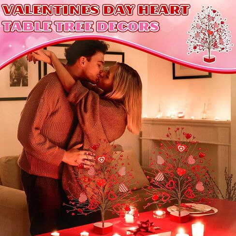 Giegxin 2 Pak Valentines Day Heart Table Tree Decors Valentines Love Berries Hearts Tree Decorations Artificial Valentines Tree Tabletop Valentines Heart Berries Table Centerpiece(Classic Style) in Kuwait