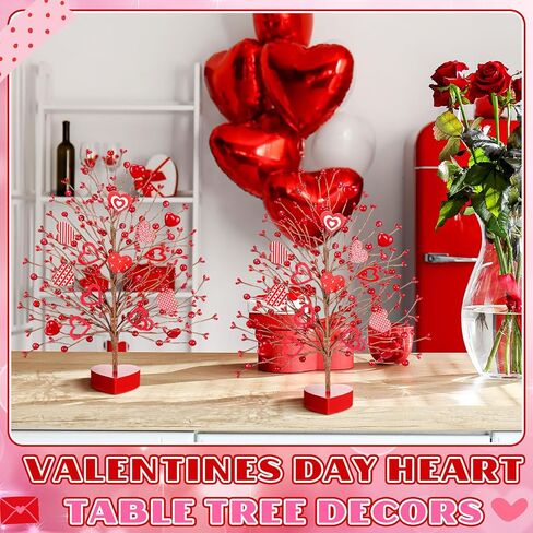 Giegxin 2 Pak Valentines Day Heart Table Tree Decors Valentines Love Berries Hearts Tree Decorations Artificial Valentines Tree Tabletop Valentines Heart Berries Table Centerpiece(Classic Style) in Kuwait