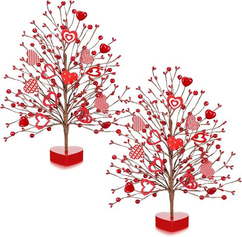 Giegxin 2 Pak Valentines Day Heart Table Tree Decors Valentines Love Berries Hearts Tree Decorations Artificial Valentines Tree Tabletop Valentines Heart Berries Table Centerpiece(Classic Style) in Kuwait