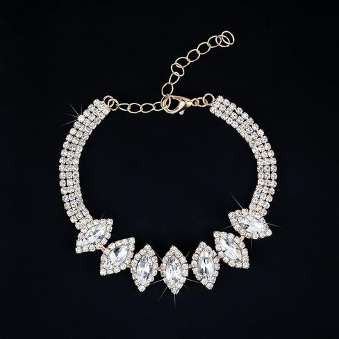 CIEHER 4/5 Pieces Women Jewelry Set - Rhinestone Crown + Drop Necklace + Elegant Bangle Bracelet + Crystal Teardrop Dangle Earrings for Bridal Wedding Party in Kuwait