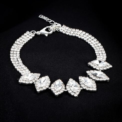 CIEHER 4/5 Pieces Women Jewelry Set - Rhinestone Crown + Drop Necklace + Elegant Bangle Bracelet + Crystal Teardrop Dangle Earrings for Bridal Wedding Party in Kuwait