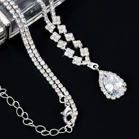 CIEHER 4/5 Pieces Women Jewelry Set - Rhinestone Crown + Drop Necklace + Elegant Bangle Bracelet + Crystal Teardrop Dangle Earrings for Bridal Wedding Party in Kuwait