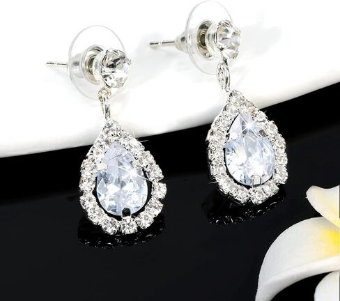CIEHER 4/5 Pieces Women Jewelry Set - Rhinestone Crown + Drop Necklace + Elegant Bangle Bracelet + Crystal Teardrop Dangle Earrings for Bridal Wedding Party in Kuwait