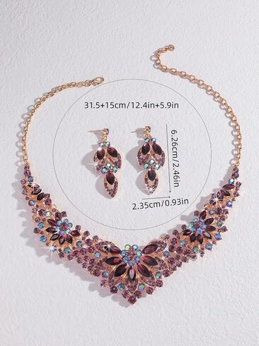 Chargances Fashion Crystal Chunky Statement Necklace Earring Sets Sparkly Rhinestone Beaded Choker Leaf Dangle Earrings Wedding Jewelry for Women Bridal in Kuwait