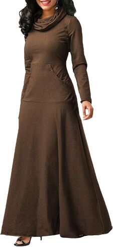 SEMATOMALA Women's Turtleneck Cowl Neck Long Sleeve Floore Length A Line Swing Long Dress Tunic Shirt Sweatshirts Halloween in Saudi Arabia