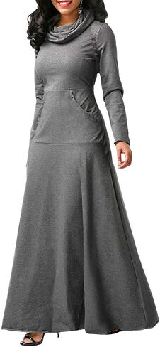 SEMATOMALA Women's Turtleneck Cowl Neck Long Sleeve Floore Length A Line Swing Long Dress Tunic Shirt Sweatshirts Halloween in Saudi Arabia