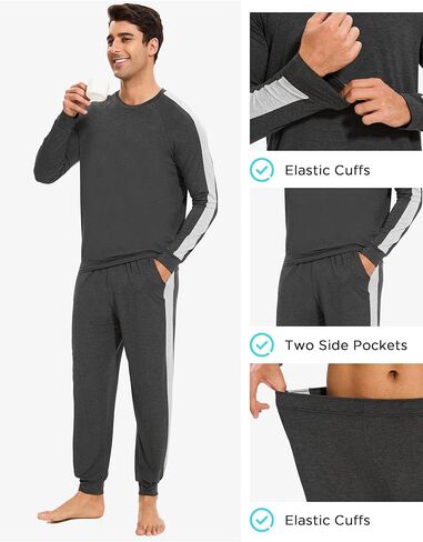 أطقم بيجامة رجالية من الخيزران الفسكوزي ناعمة بأكمام طويلة مع جيوب in Kuwait