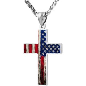 American Flag Art Cross Pendant Necklace Customize Christian Religious Jewelry for Men/Women