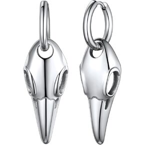 FaithHeart Viking Raven Earrings for Men Sturdy Stainless Steel Punk Rock Earrings Lightweight Hypoallergenic Ear Jewelry with Gift Box