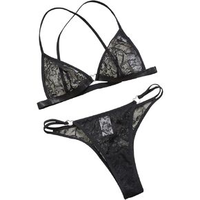 2 Piece Womens Sexy Lace Lingerie Set Heart Buckle Detail Bralette And Thong,Bra And Panty Sets