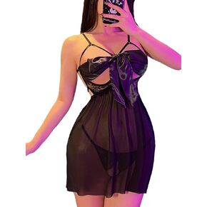 Women's Cut Out Babydoll Nightgown Sheer Mesh Lingerie dress