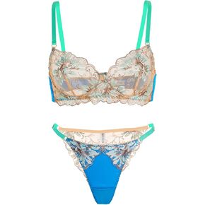 Women's Sexy Lingerie Set, Satin 3D Embroidered Lace Lingerie Two-piece Set