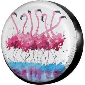 Pink Flamingos Watercolor Painting Spare Tire Cover Dust-Proof Wheel Tire Cover Fit Trailer, RV, SUV and Many Vehicle 17 Inch