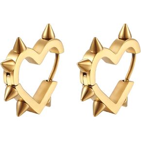 Punk Spike Hoop Earrings Huggie Heart Round Gothic Y2K Emo Grunge Rivet Awl Stud Hoop Earring for Men and Women