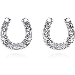 KZX Horseshoe Earrings 925 Sterling Silver Lucky Horseshoe Stud Earrings Horseshoe Jewelry for Women Men