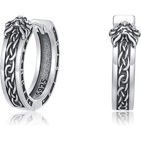 MEDWISE Dragon Earrings 925 Sterling Silver Small Hoop Earrings Dragon Hoop Earrings Viking Celtic Knot Huggie Hoop Earrings Viking Jewelry Gifts for Men Women Unisex