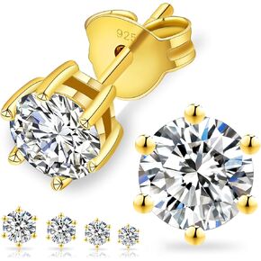 KRKC&CO Moissanite Earrings for Men, Dazzling Diamond Studs Earrings, S925 Sterling Silver, 1.2/1.6/2/3CT, D Color, VVS1, 14K White Gold Vermeil Jewelry Gifts For Boyfriends(6.0MM | 1.6 CTW. | 6P | Gold)