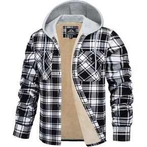 TACVASEN Men's Flannel Jacket with Pockets Shacket Plaid Shirts Fleece Padded shirt Button Down Jackets with Hood