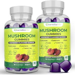 Mushroom Gummies Lions Mane Supplement Mushroom Supplement with Lions Mane, Turkey Tail, Cordyceps, Reishi, Chaga Extract | Brain Health and Immune Support Gummies, 120 Count