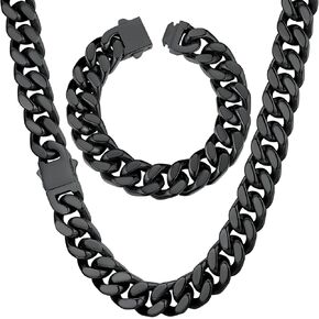 ChainsHouse 14mm 28" Cuban Chain Necklace Men Bracelet 19cm