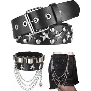 Y2k Accessories,Emo,Grunge,Goth Accessories Kit:Y2k Belt,Studded Bracelet,Jean Chains