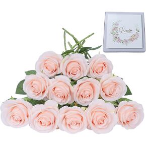 Artificial Rose Flower Artificial Flowers Flower with Long Stem Silk Roses Bouquet for Wedding Bridal Shower Party Home Decoration (Navy Blue, 12 Pcs)