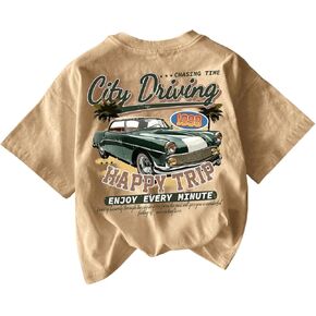 SweatyRocks Boy's Car Letter Graphic T Shirts Crewneck Short Sleeve Vintage Summer Tee Tops