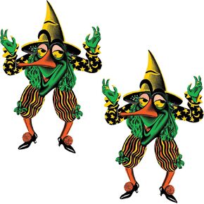 Beistle 2 Piece Vintage Halloween Decorations Jointed Retro Witch Goblin Cut Outs, Made in USA Since 1900, 34", Green/Orange/Yellow/Black