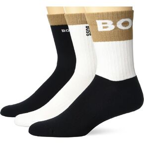 BOSS Men's 3-Pack Iconic Color Block Rib Cotton Socks