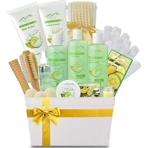 Spa Gift Baskets And Beauty Gift Basket - Melon Cucumber Spa Kit Bed Bath and Body Gift Baskets for Women & Men! Relaxing Bath Gift Set Bubble Bath Basket Body Lotion Gift Set for Holiday Gift Baskets!