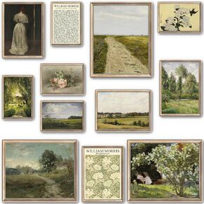 LANCHI95 15pcs Floral Wall Art, Vintage Flower Wall Art, Red Poppies Paintings Spring Landscape Decor, Eclectic French Country Botanical Painting (UNFRAMED)
