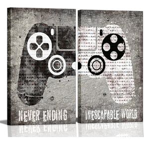 Framed Black and White Gamepad Gamer Canvas Wall Art for Game Room Wall Decor Retro Gamer Decor for Boys Room Gaming Posters Prints Pictures Painting Artwork Video Games Gift for Gaming Lover