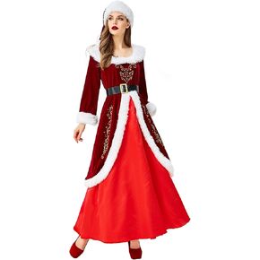 Womens Mrs. Claus Costumes Long Dress Santa Costume Women Dress Santa Red Velvet Dress Christmas Red Dress Adults