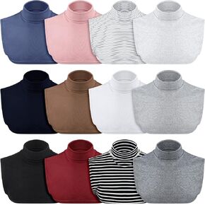 12 Pcs Detachable Turtleneck Dickey Collars Set - Cotton, Unisex, Classic Fit, Striped (Classic Colors)