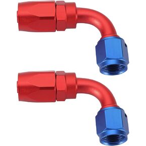TOMALL 6AN 90 degree Hose End Fitting Swivel Aluminum 2PCS for Braided Fuel Oil Gas Line Hose End (Red&Blue)