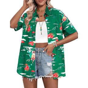 HOTOUCH Womens Hawaiian Shirts Button Up Casual Floral Tropical Shirt Summer Beach Shirt Cool Short Sleeve Blouse Tops