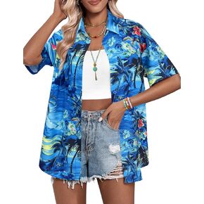 HOTOUCH Womens Hawaiian Shirts Button Up Casual Floral Tropical Shirt Summer Beach Shirt Cool Short Sleeve Blouse Tops in Kuwait