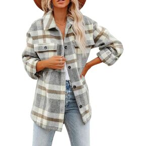 Dokotoo Womens Casual Plaid Button Down Long Sleeve Shirts Flannel Shacket Jacket Coats