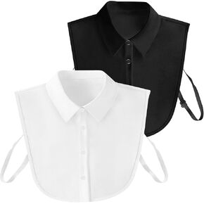 Fake Collar Detachable Collar for Women, [2Pieces White+Black] Shirt Collar Dickey Collar, Half False Blouse Collar for Women & Girls Favors (M)