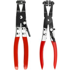 QWORK Hose Clamp Pliers Set, 2 Pieces Auto Hose Locking Clamps, Flat Hose Clamp and 45° Angled Flat Belt Hose Clamp Repair Tool, for Hose Installations or Removal