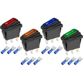 X AUTOHAUX Interior 1 Set DC 12V-24V/20A LED Rocker Switch On-Off 3 Pins Toggle Switch Waterproof for Caravan Camper Dashboard