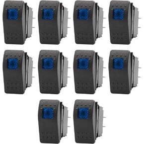 10 Pcs 12V 24V Car Rocker Toggle Switch SPST Dashboard 4 Pin Rocker Switch for Marine Boat ATV RZR RV UTV,Blue Lighted LED Switch Marine Switch