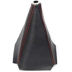 Qiilu Universal Shift Boot Cover PU Leather Carbon Fiber Design Gear Shift Knob Cover Red Stitch Manual Auto Shifter Gear Gaiter Boot Cover