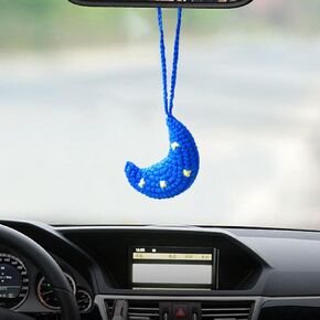 Cute Crochet Sun Hanging Ornament for Women - Aesthetic Car Accessories Car Rearview Mirror Pendant - Handmade Knitted Car Interior Rear View Mirror Charm, Boho Car Decoration Presents (Smiling Sun)