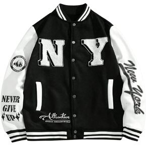SOLY HUX Men's Varsity Jacket Color Block Letter Graphic Long Sleeve Button Front Casual Baseball Jacket